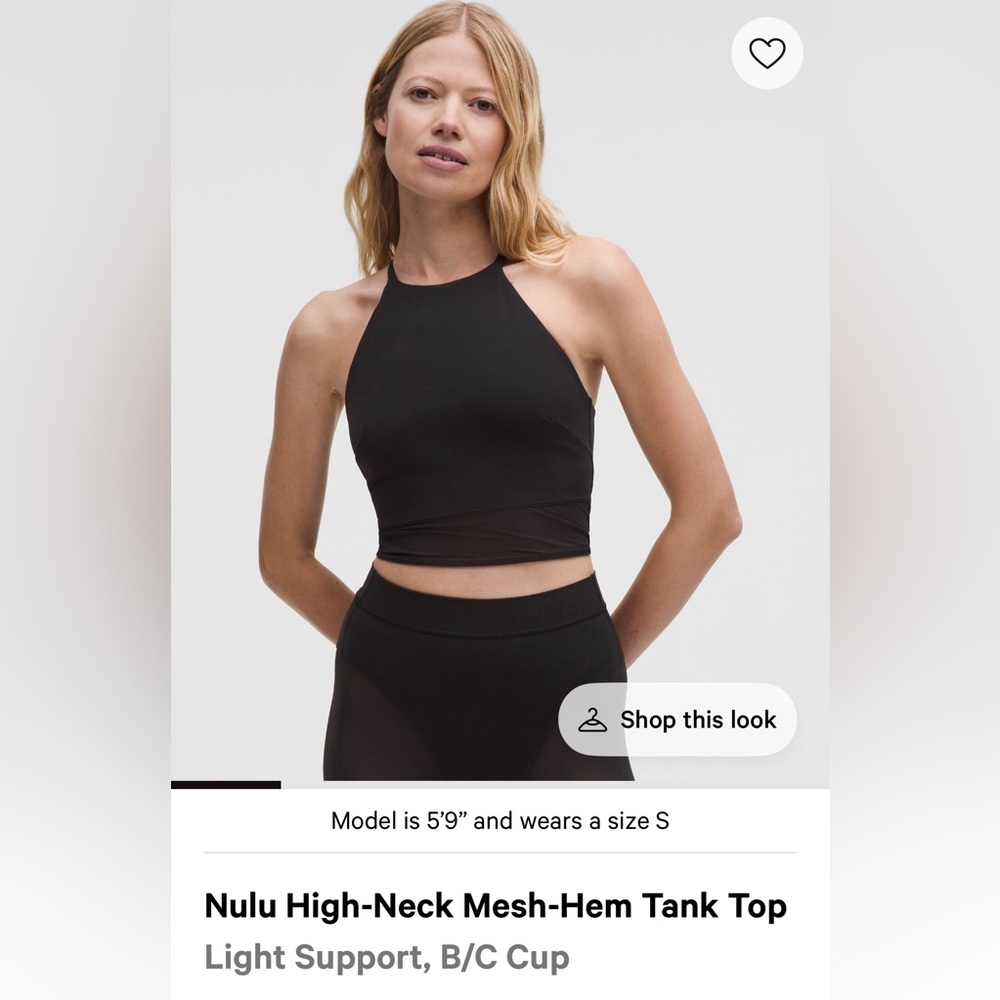 Lululemon NWT Size Small - Nulu Black High-Neck Mesh-Hem Tank Top